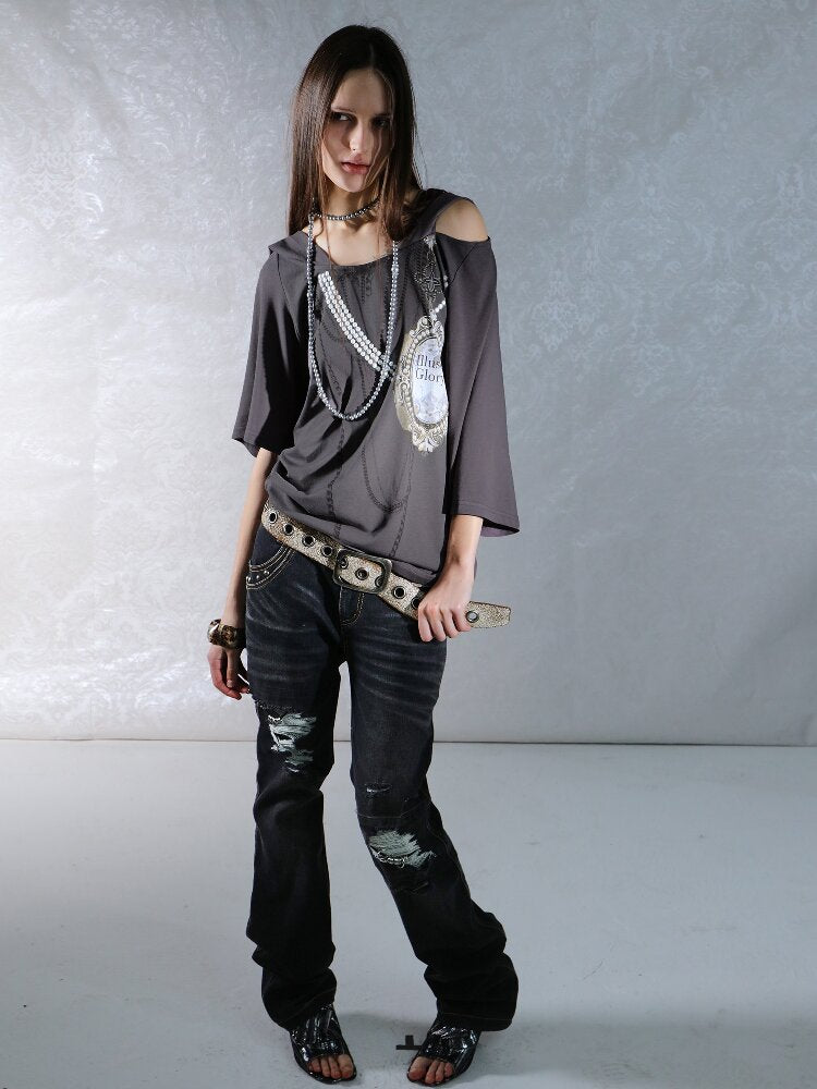 Vintage Gem Print Diamond T-Shirt【s0000015913】