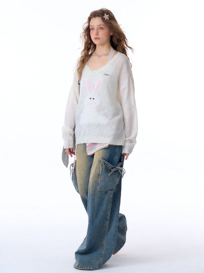 Large V-neck Knit Sunscreen Cover-up Shirt【s0000011682】