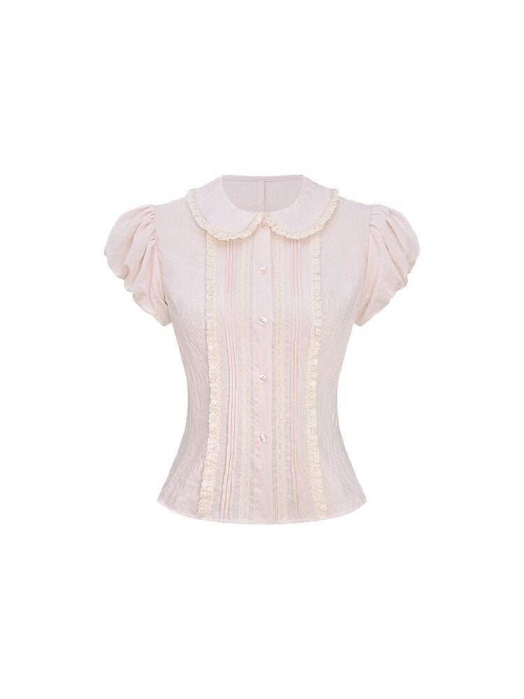 Peach Puff Sleeve Lace Collar Set【s0000016360】