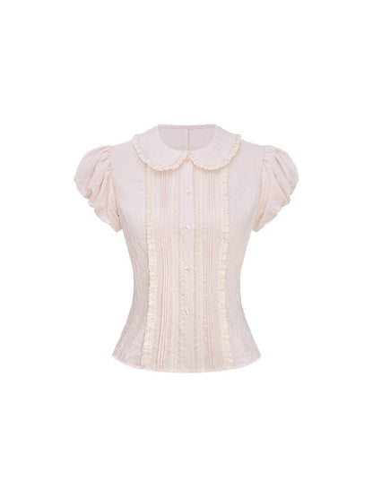 Peach Puff Sleeve Lace Collar Set【s0000016360】
