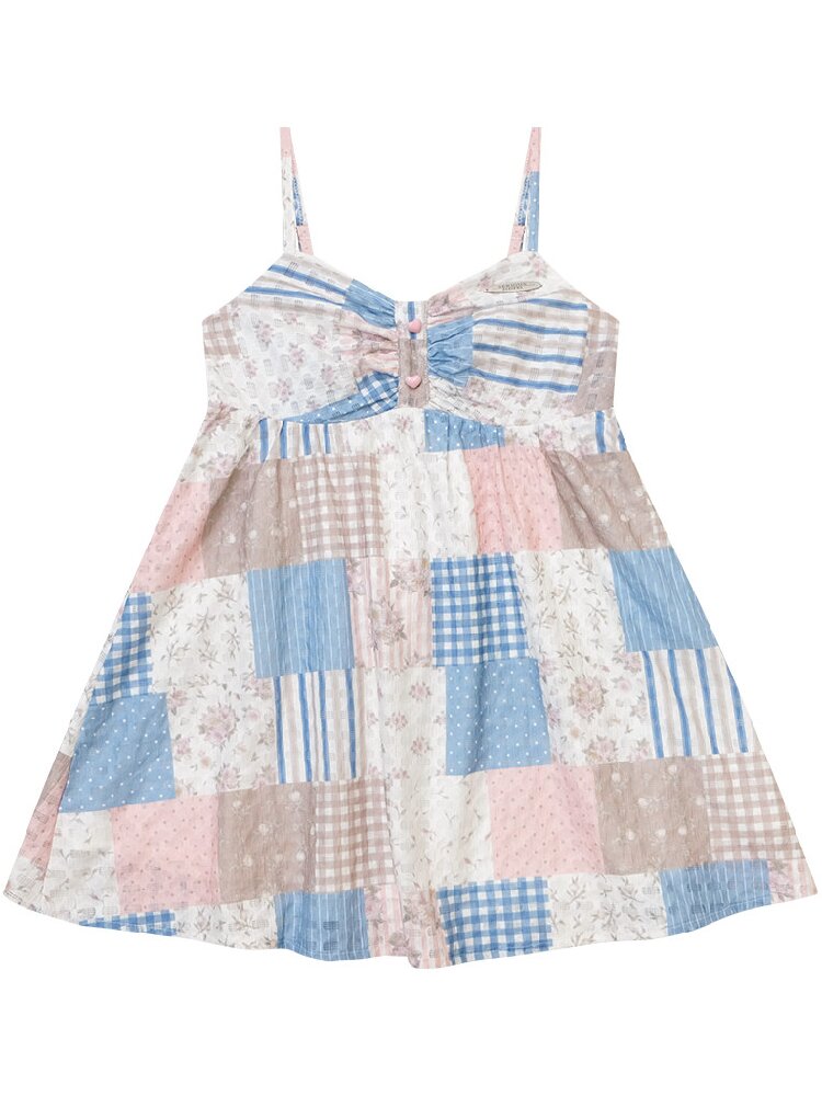 Color-Blocked Floral Plaid Tank Top【s0000017674】