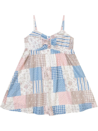 Color-Blocked Floral Plaid Tank Top【s0000017674】