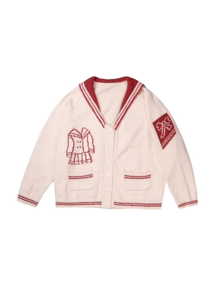 Contrasting Navy Collar Knit Cardigan【s0000014155】