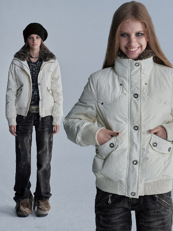 Studded Wool Collar Down Jacket【s0000019092】