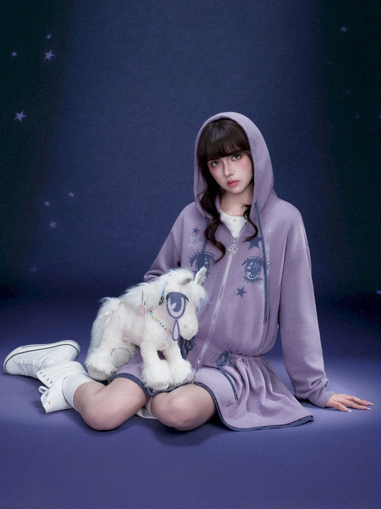 Purple Comic Eye Sweatshirt Dress【s0000015439】