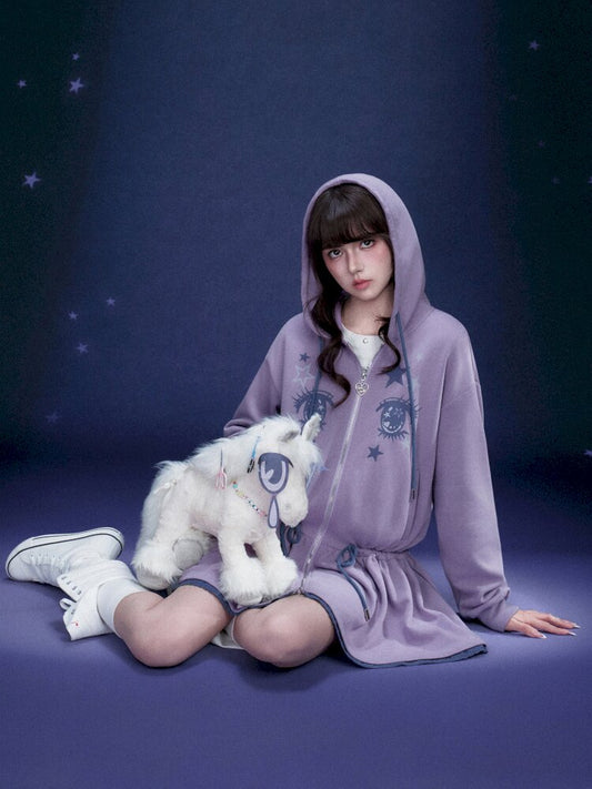 Purple Comic Eye Sweatshirt Dress【s0000015439】