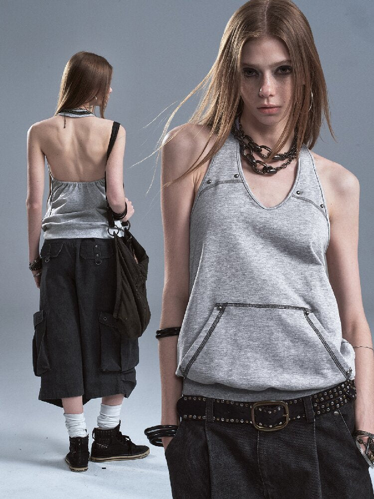 Halterneck Rivet Split Terry Vest【s0000016902】