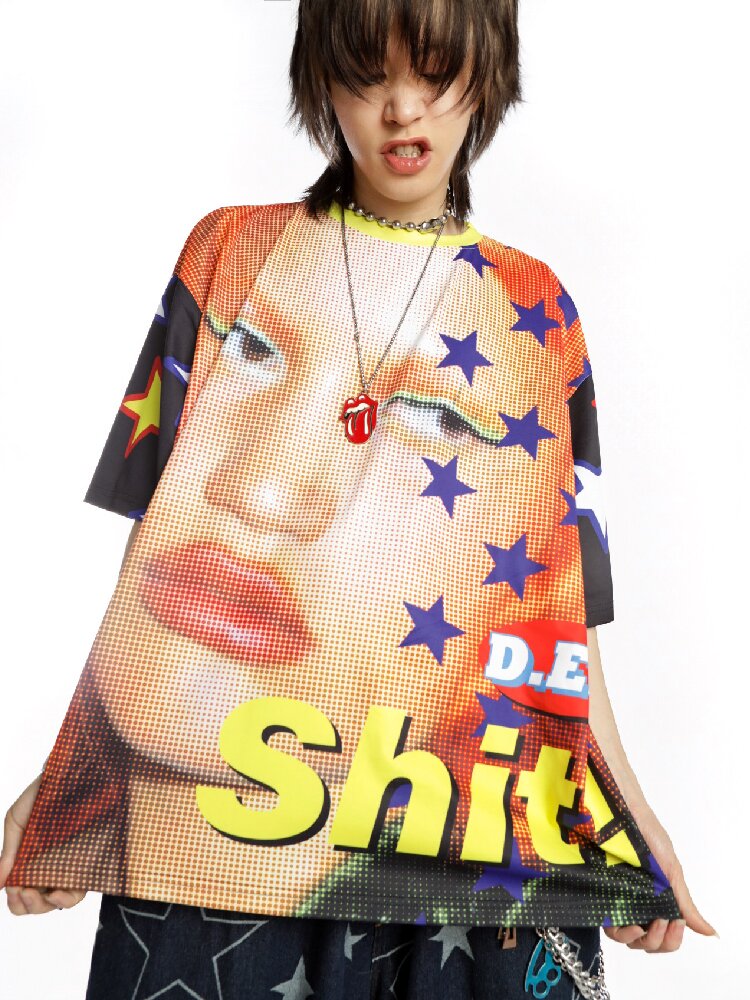Ghostly Print Contrast T-shirt【s0000015887】