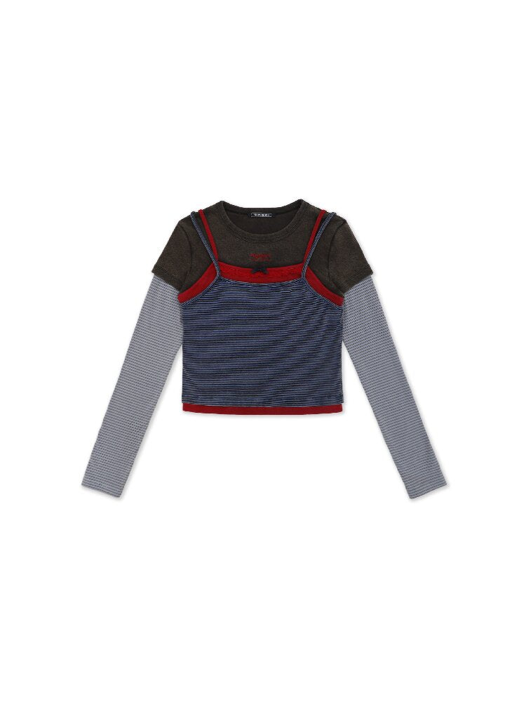 Lace Striped Long Sleeve T Shirt【s0000017915】