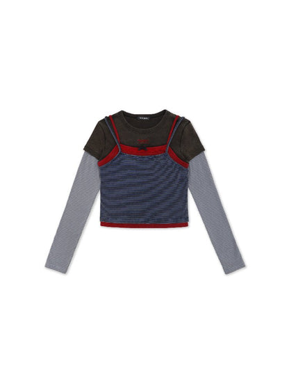 Lace Striped Long Sleeve T Shirt【s0000017915】