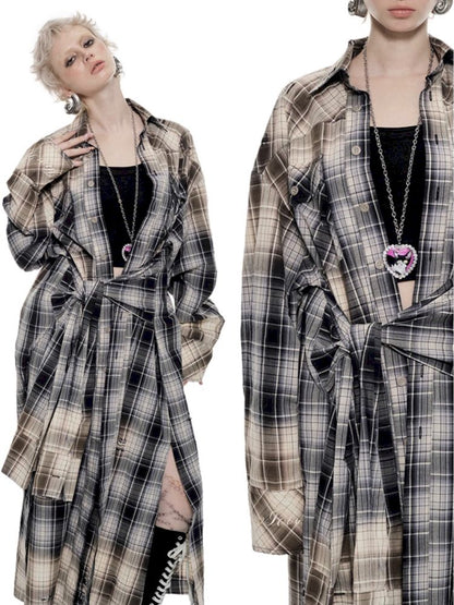 Long Plaid Shirt Style Dress【s0000009846】