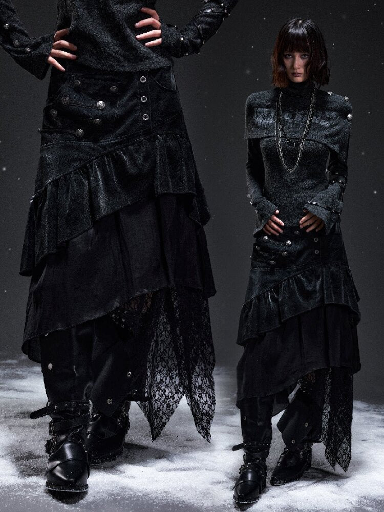Dark Court Suede Patchwork Skirt【s0000019295】