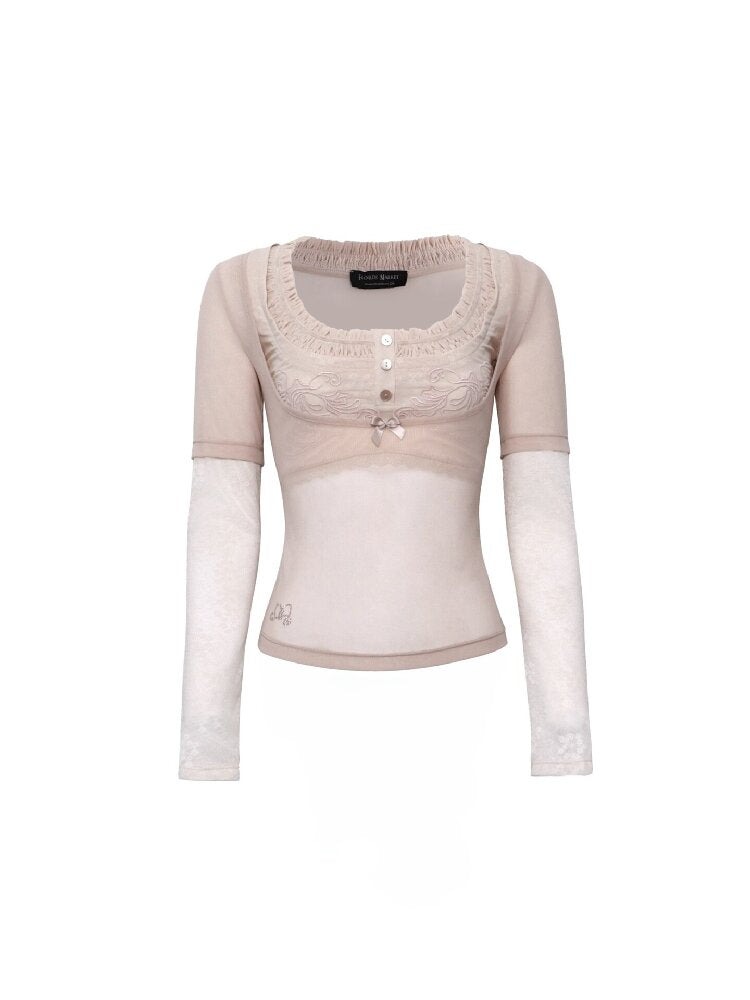 Lace Detachable Bow Cotton T-Shirt【s0000016289】