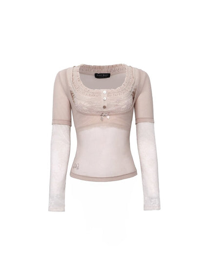 Lace Detachable Bow Cotton T-Shirt【s0000016289】