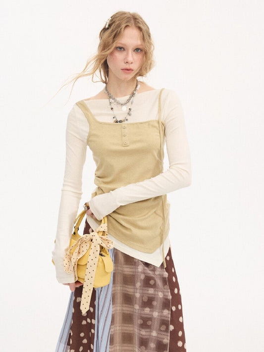 Tencel Wool Faux Two Piece Top【s0000015899】