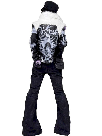 Black White Patchwork Slim Stud Jacket【s0000014862】