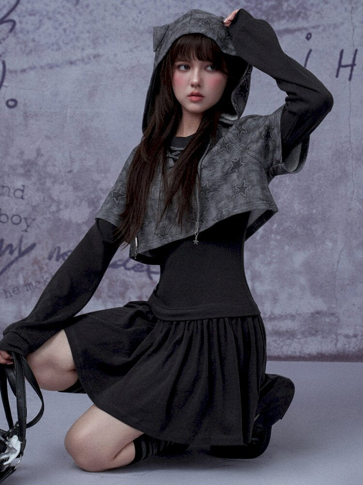 Gray Star Cat Ear Two-Piece Dress【s0000015441】