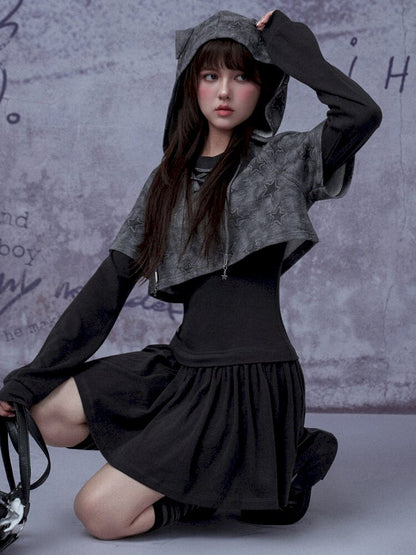 Gray Star Cat Ear Two-Piece Dress【s0000015441】