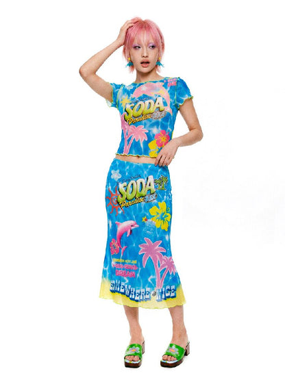 Mesh Short Sleeve Mermaid Dress【s0000017519】