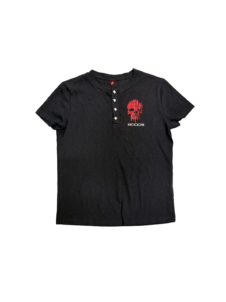 Red Rhinestone Embroidered Polo Tee【s0000018291】
