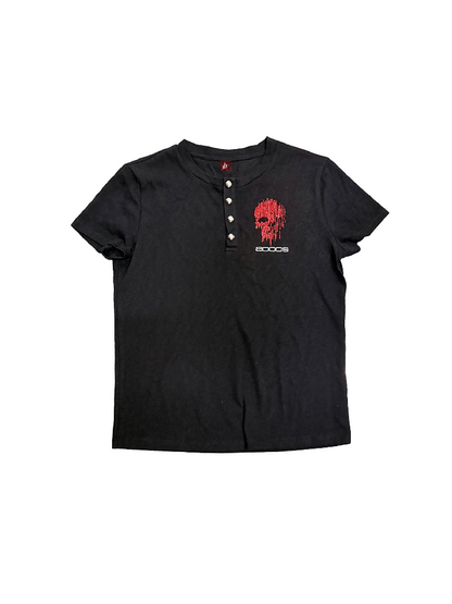 Red Rhinestone Embroidered Polo Tee【s0000018291】
