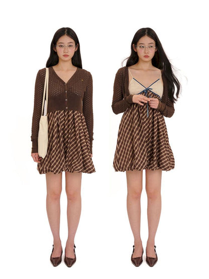Splicing velvet webbing halter dress【s0000013450】