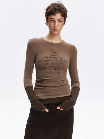 Fake Two-Piece Letter Print Slim Long-Sleeve T-Shirt【s0000014874】