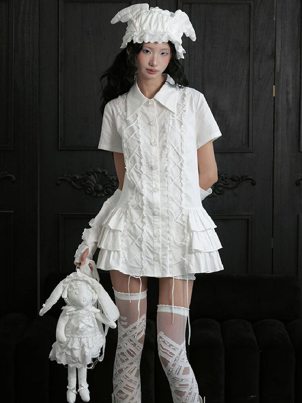 Ruffled Lace Tie Up Shirt Dress【s0000018181】
