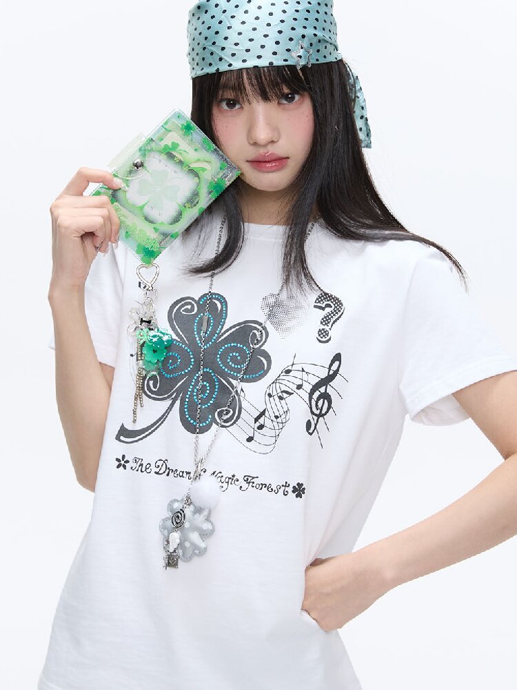 White Melody Shoulder Sleeve T-Shirt【s0000016381】