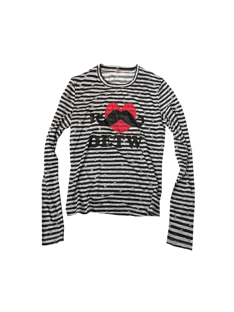 Striped Heart Rhinestone Long Shirt【s0000018319】