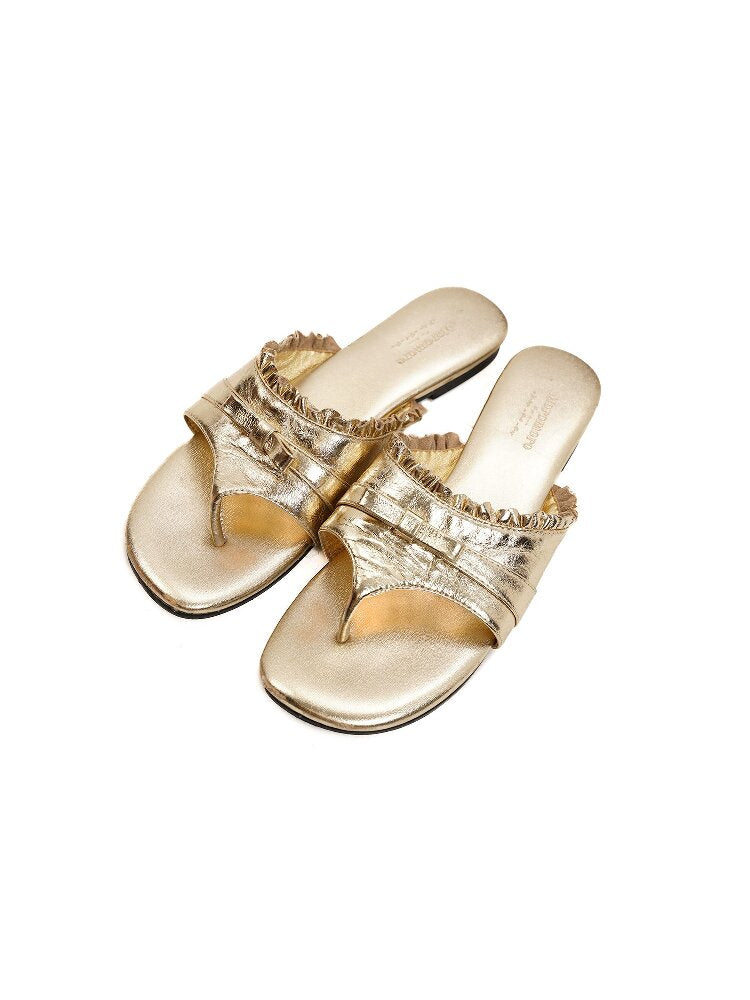 Top Grain Cowhide Ruffled Flip Flop【s0000017441】
