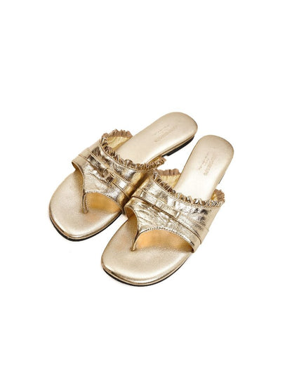 Top Grain Cowhide Ruffled Flip Flop【s0000017441】