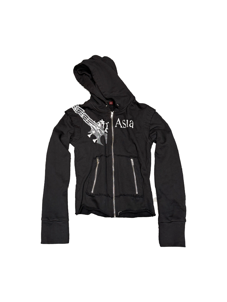 Silver Foil Dark Metallic Zip Hoodie【s0000018363】