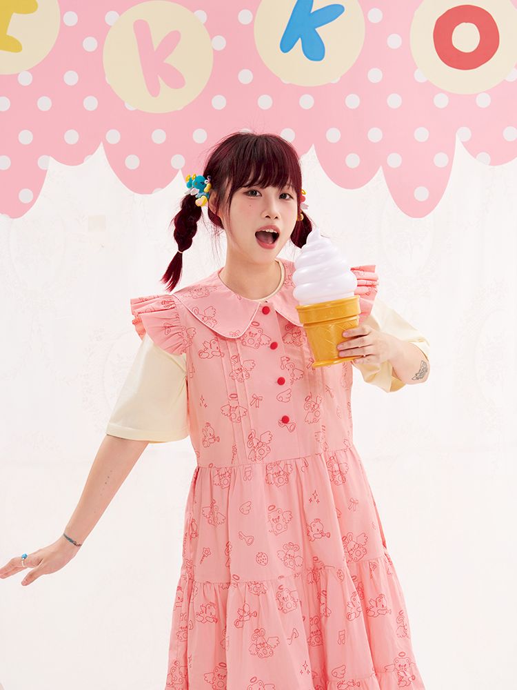 Animal Angel Fly Sleeve Pink Dress【s0000013188】