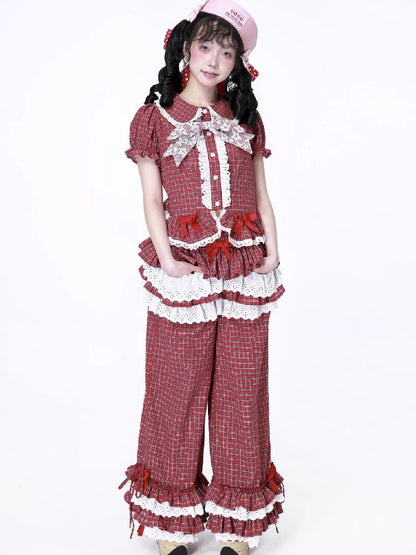 Retro Red Plaid Trousers【s0000012192】