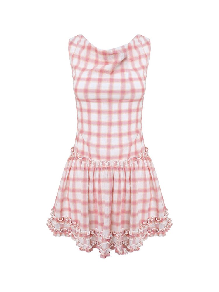 Girly Plaid Swing Collar Dress【s0000017155】