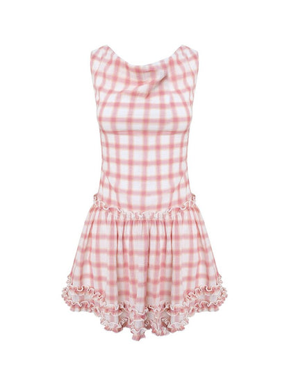 Girly Plaid Swing Collar Dress【s0000017155】