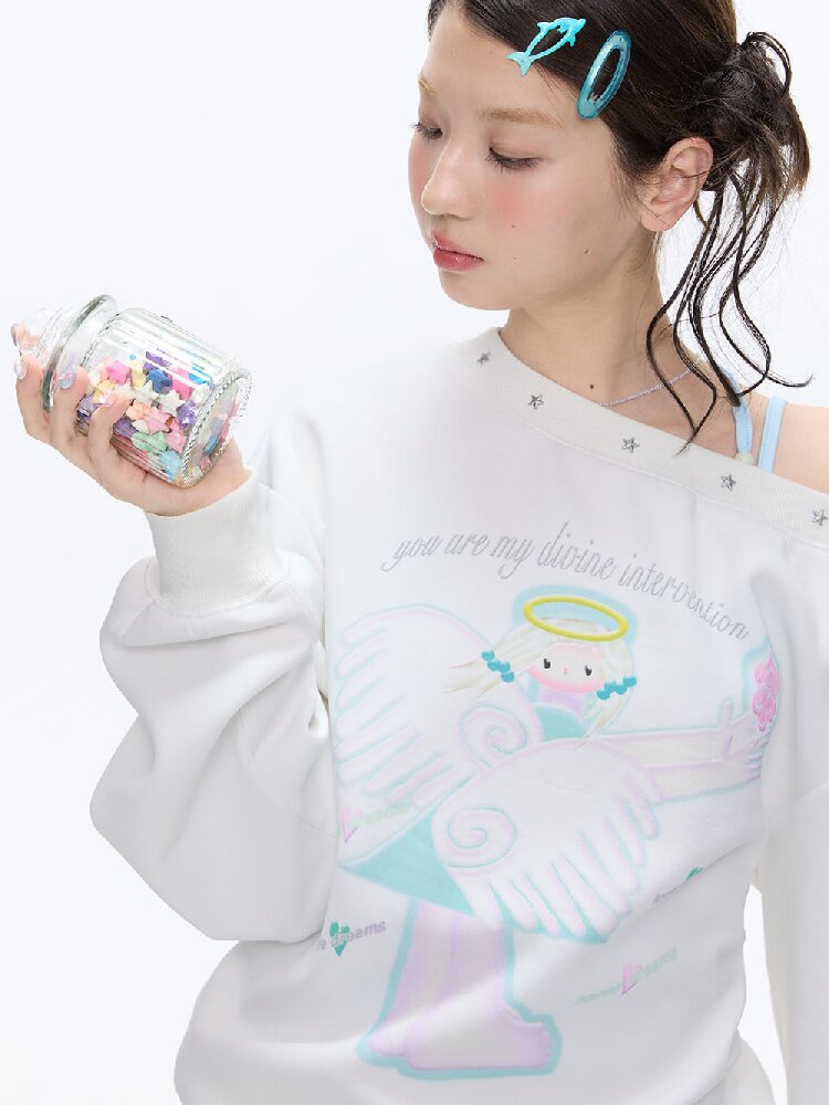 White Star Bead Shoulder Sweatshirt【s0000016384】