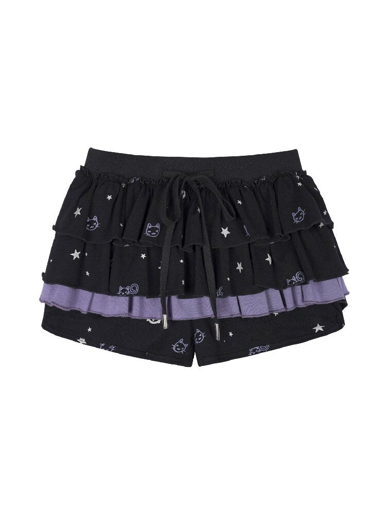 Black Purple Print Cake Culottes【s0000016650】