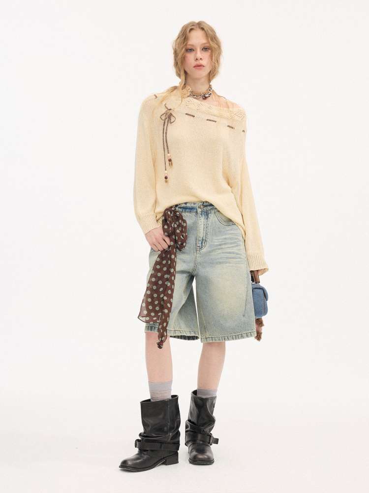Slanted Strap Smock Knit Sweater【s0000015409】