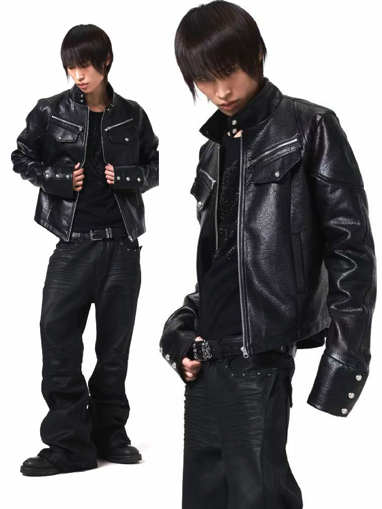 Armor Stand Collar Leather Zip Jacket【s0000018199】