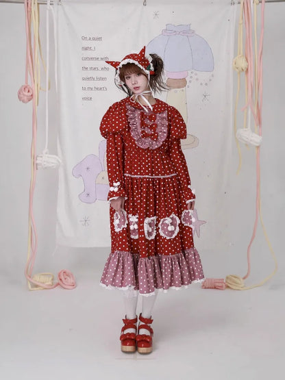 Lolita old-fashioned red polka dot niche dress【s0000014109】