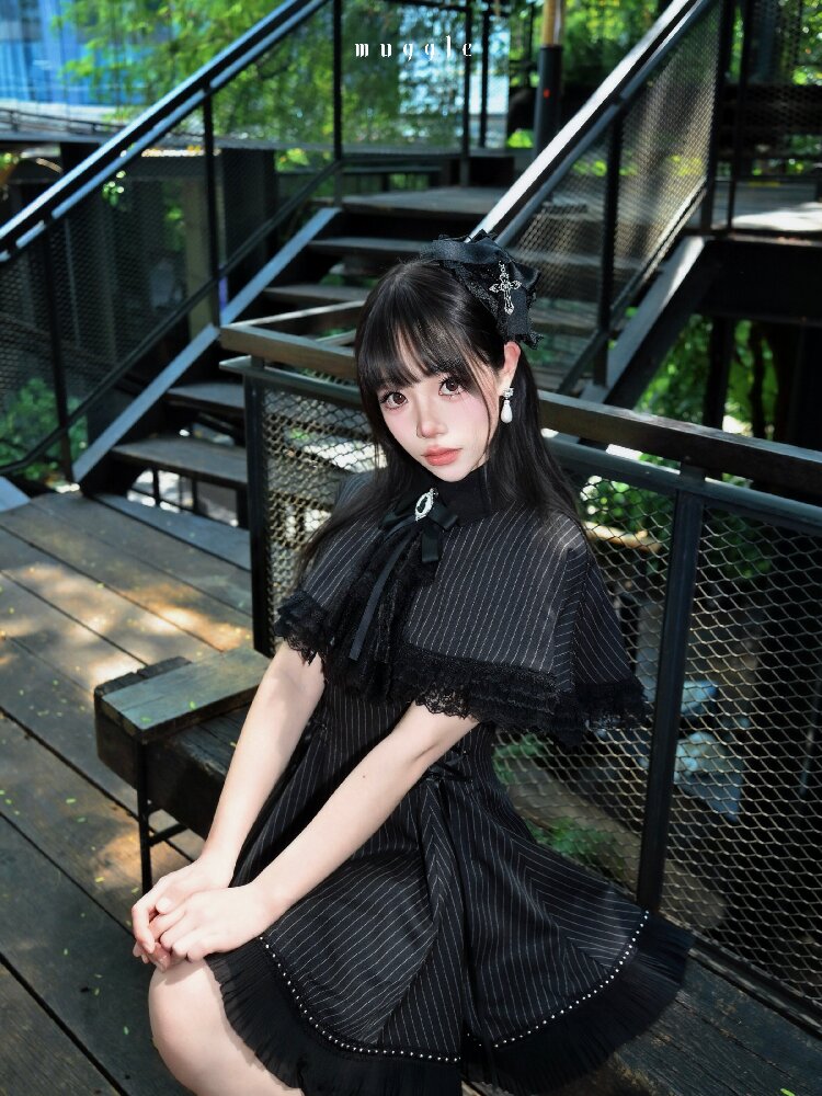 French Striped Cape A-Line Dress【s0000016938】