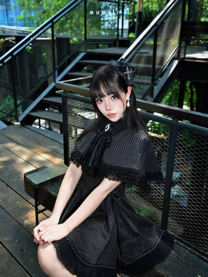 French Striped Cape A-Line Dress【s0000016938】