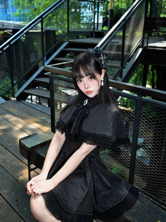 French Striped Cape A-Line Dress【s0000016938】