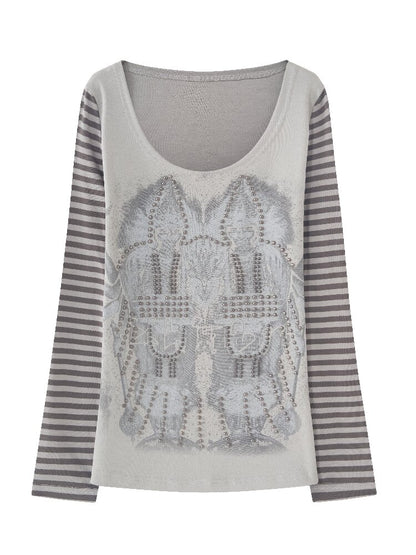 Gothic Stud Print Punk Long Sleeve T-shirt【s0000018114】