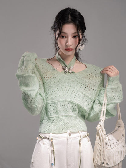 Openwork Woolen Halterneck Set【s0000015746】