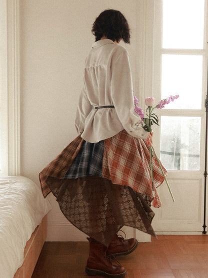 Elastic Plaid Irregular Spliced Skirt【s0000015462】
