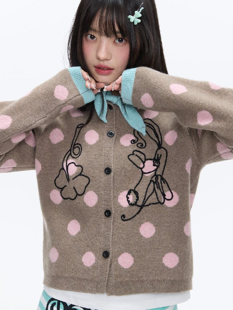 Contrasting Bow Polka Dot Sweater【s0000016382】