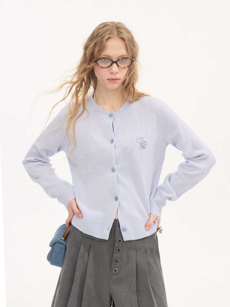 Hand-embroidered Grape Wool Cardigan【s0000015412】